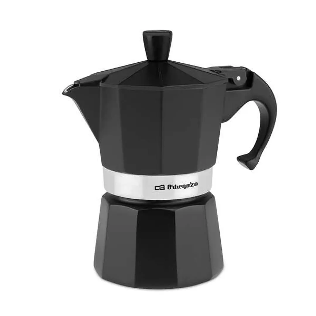 Orbegozo KFN 310 Cafetera de Aluminio Negra - Prepara 3 Tazas de Cafe en Segundos - Mango Ergonomico para Mayor Seguridad - Valvula de Seguridad - Fac 1