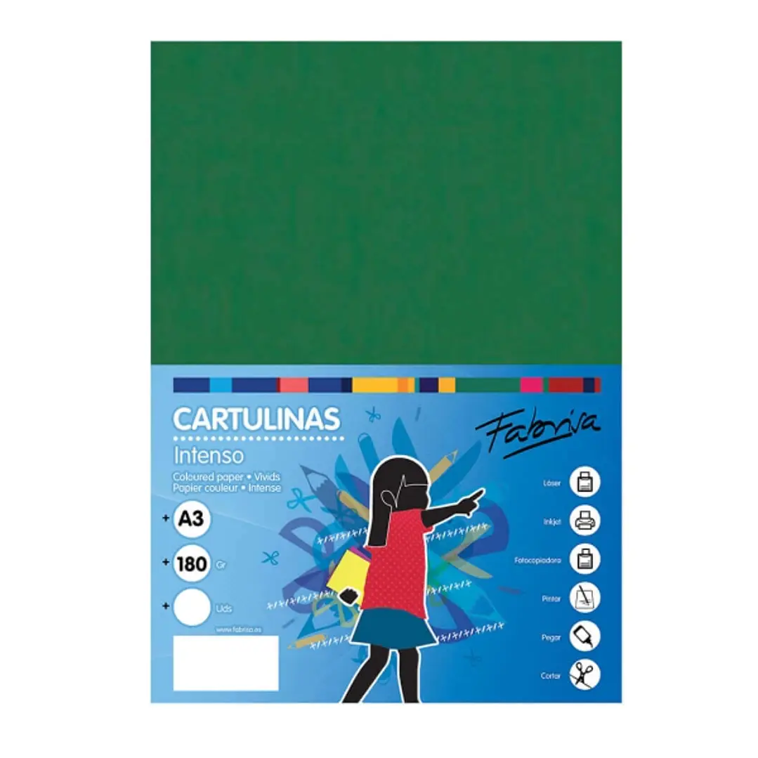 Fabrisa Pack de 25 Cartulinas 180 g/m² - Tamaño A3 - Color Verde Oscuro 1