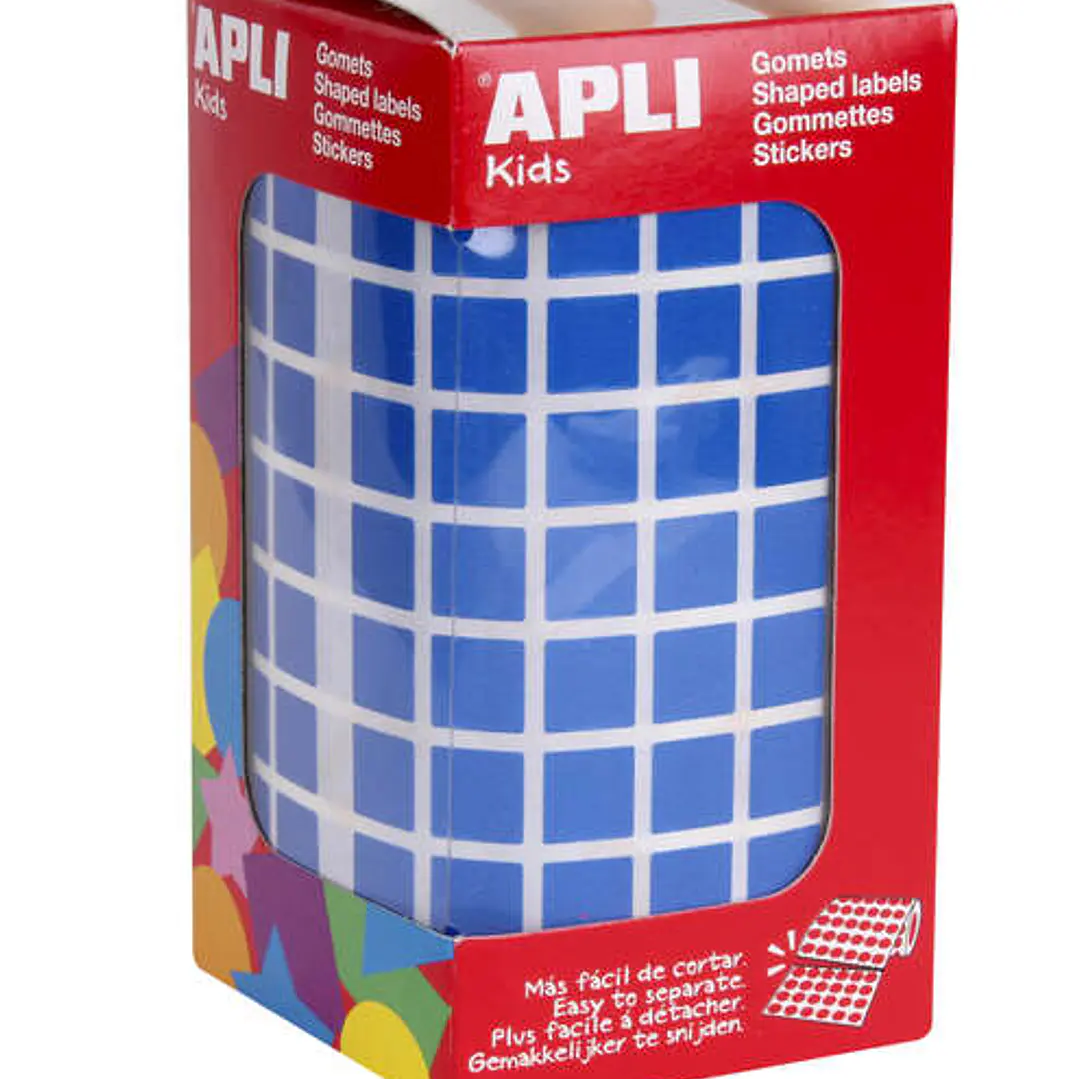 Apli Gomets Cuadrados Azules - 10x10mm - 59 Hojas Pretroqueladas - 6372 Gomets por Rollo - Ideal para Actividades Infantiles 1