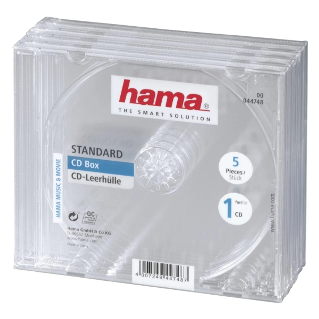 Hama Pack de 5 Cajas Vacias para CD/DVD - Poliestireno - 14x12.4x1.04cm - Color Transparente 1
