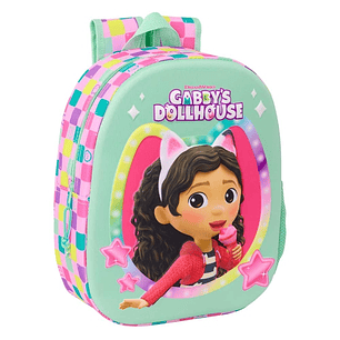 Safta Gabby'S Dollhouse Mochila 3D de 8.64L - Portabotellas - Tarjeta de Identificacion Personal - Hombreras Acolchadas - 27x33x10cm - Color Menta