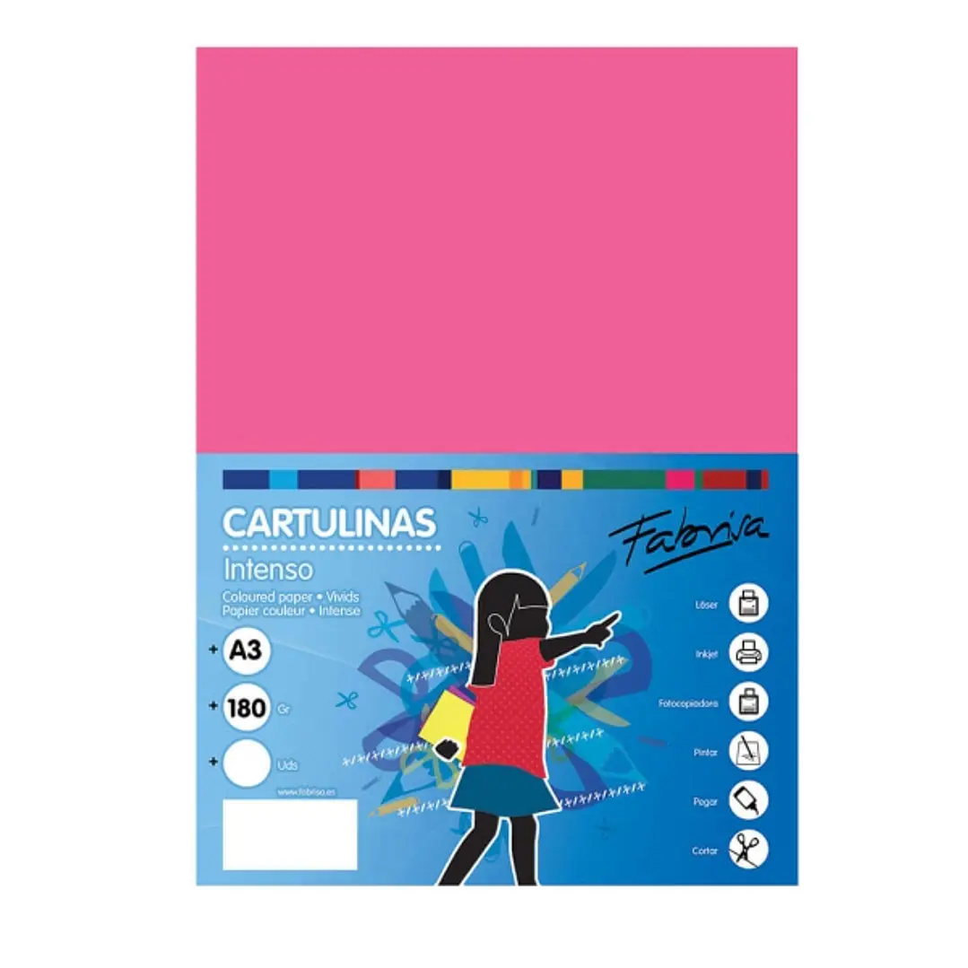 Fabrisa Pack de 25 Cartulinas 180 g/m² - Tamaño A3 - Color Fucsia 1