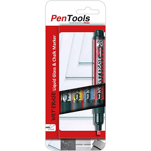 Pentel PenTools Pack de 4 Rotuladores de Tiza Liquida Wet Erase - Punta Biselada Reversible 2-4mm - Resistente a la Intemperie sobre Vidrio - Colores 