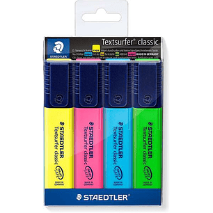 Staedtler Textsurfer Classic 364 Pack de 4 Marcadores Fluorescentes - Secado Rapido - Trazo 1 - 5mm Aprox - Colores Surtidos