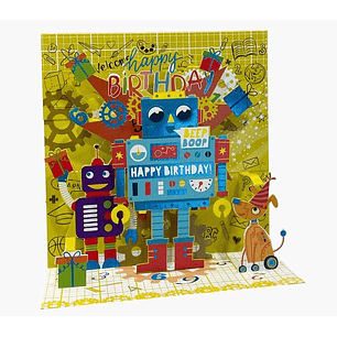Pictura Tarjeta 3D Pop-Up - 16x16cm - Tematica Robots - Embolsada Individualmente - Incluido Sobre Blanco - Papel con Certificacion FSC