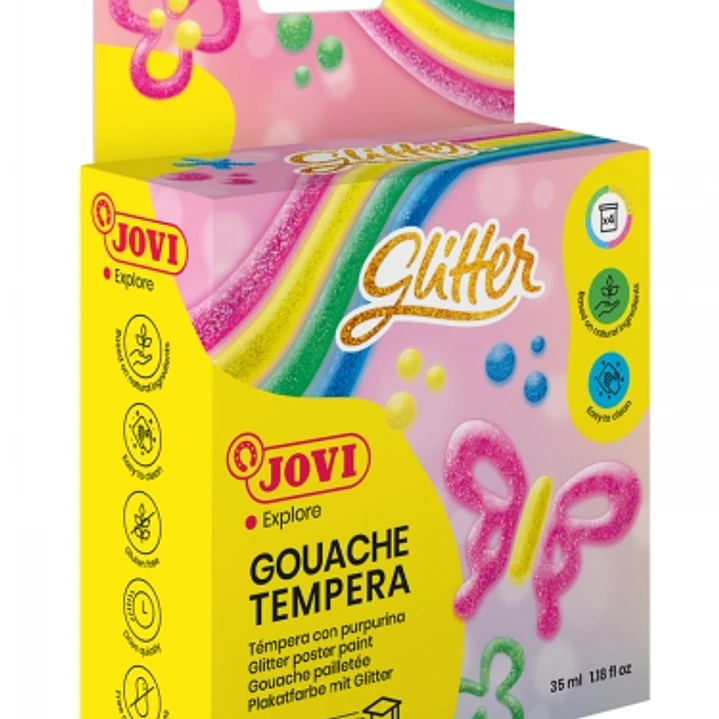 Jovi Glitter Gouache Estuche de 4 Botes de Tempera 35ml - Tempera Liquida Base Agua - Particulas de Purpurina - Excelente Rendimiento - Secado Rapido  1