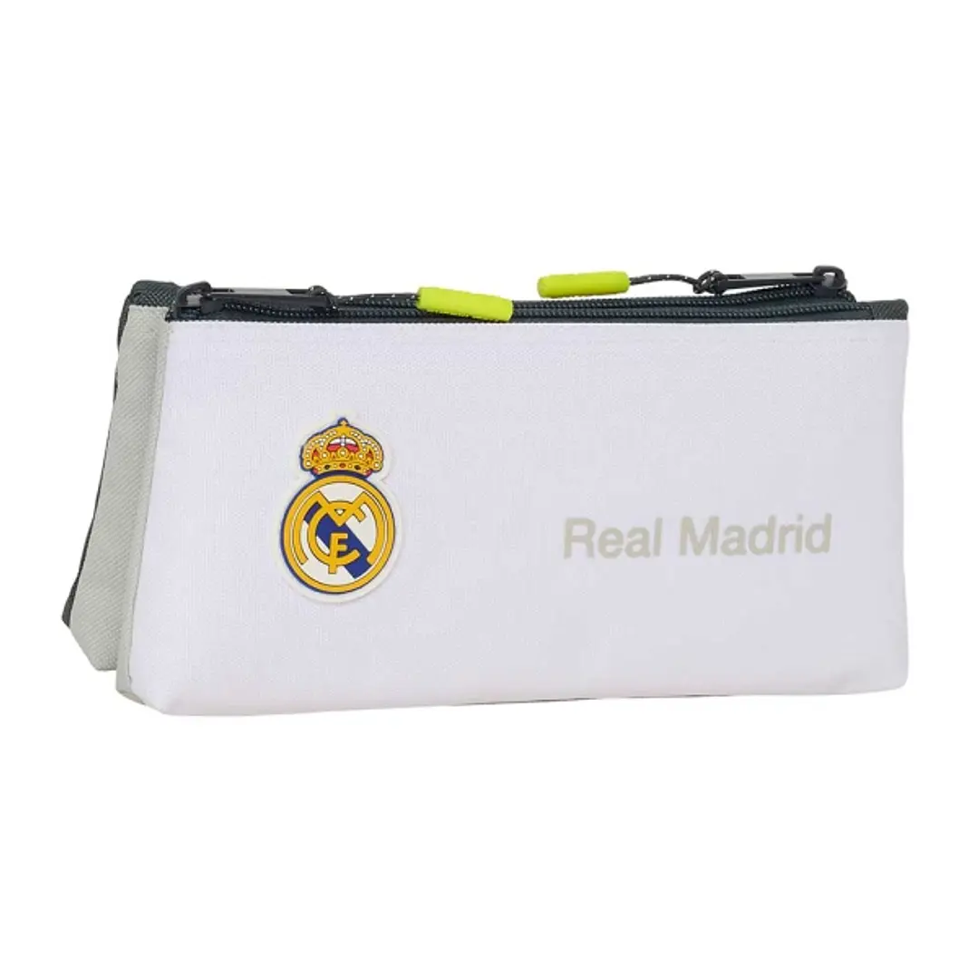Safta Real Madrid Portatodo de 2L - 2 Compartimentos - Cierre de Cremallera - 22x10x8cm - Color Blanco y Negro 1
