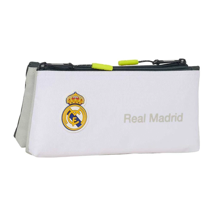 Safta Real Madrid Portatodo de 2L - 2 Compartimentos - Cierre de Cremallera - 22x10x8cm - Color Blanco y Negro 1