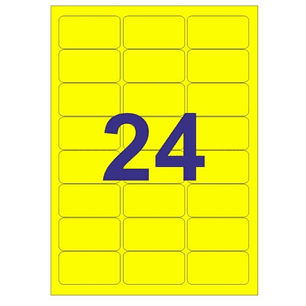 Apli Pack de 480 Etiquetas Rectangulares 64x33.9mm - 20 Hojas por 24 Etiquetas - Adhesivo Permanente - Cantos Romos - Color Amarillo Fluorescente