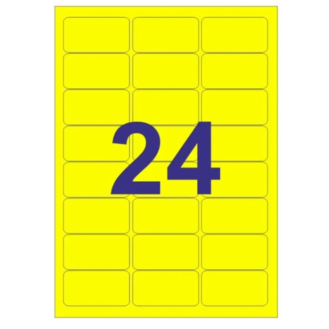 Apli Pack de 480 Etiquetas Rectangulares 64x33.9mm - 20 Hojas por 24 Etiquetas - Adhesivo Permanente - Cantos Romos - Color Amarillo Fluorescente 1