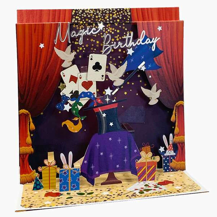 Pictura Tarjeta 3D Pop-Up - 16x16cm - Tematica de Magia - Embolsada Individualmente en Celofan - Incluido Sobre Blanco - Papel con Certificacion FSC 1