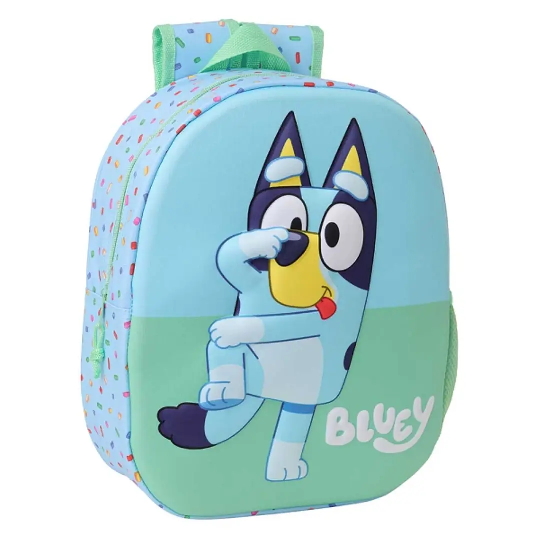 Safta Bluey Mochila 3D de 8.64L - Portabotellas - Tarjeta de Identificacion Personal - Hombreras Acolchadas - 27x33x10cm - Color Azul Claro 1