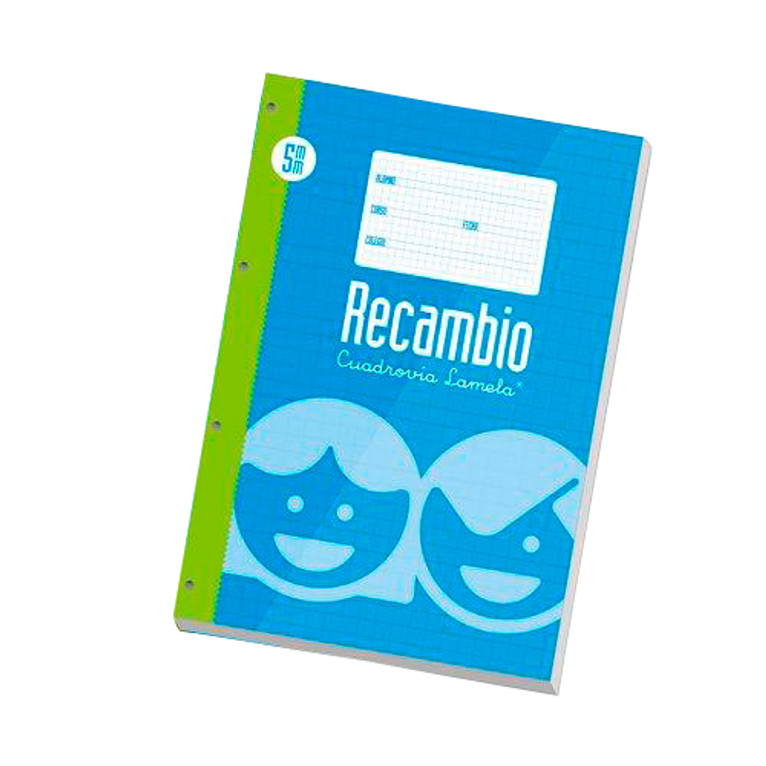 Lamela Recambio para Anillas con 100 Hojas de 70g/m2 con Margen - Formato Folio - Pauta Cuadrovia de 5mm - Papel Offset Blanco Extra - Color Azul 1