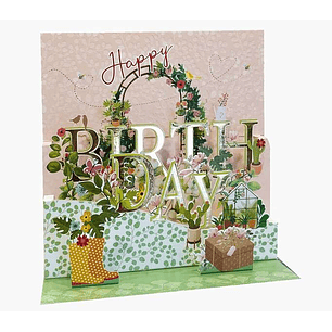 Pictura Tarjeta 3D Pop-Up - 16x16cm - Tematica Invernadero - Embolsada Individualmente - Incluye Sobre Blanco - Papel con Certificacion FSC