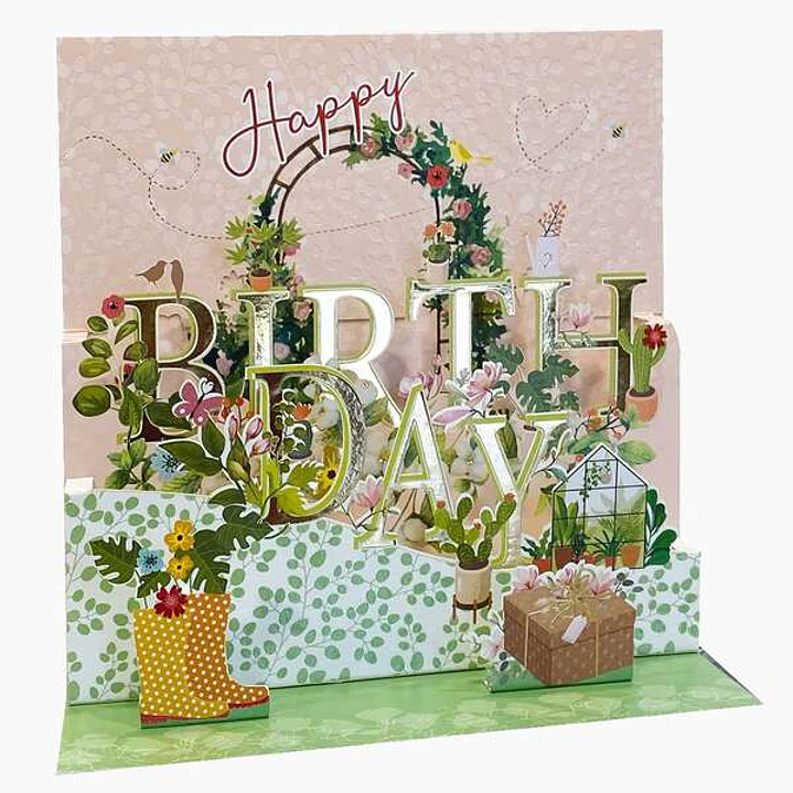 Pictura Tarjeta 3D Pop-Up - 16x16cm - Tematica Invernadero - Embolsada Individualmente - Incluye Sobre Blanco - Papel con Certificacion FSC 1