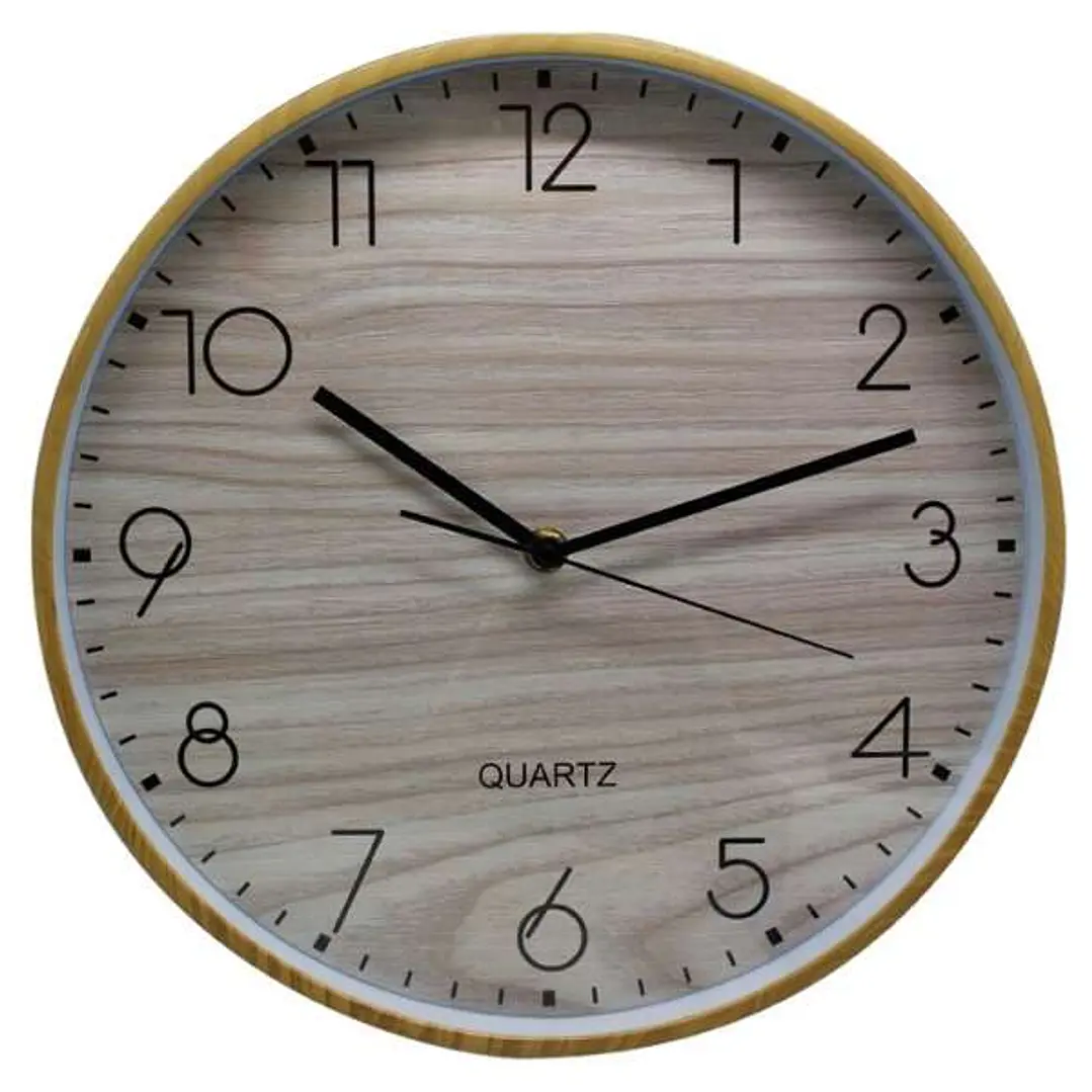 Bismark Reloj Oficina Marco Efecto Madera - Marco Plastico - Lente de Cristal - Manecillas de Aluminio - Esfera de PVC - Color Marrón 1