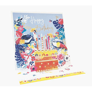 Pictura Tarjeta 3D Pop-Up - 16x16cm - Tematica Tarta de Cumpleaños - Embolsada Individualmente - Incluye Sobre Blanco - Papel con Certificacion FSC