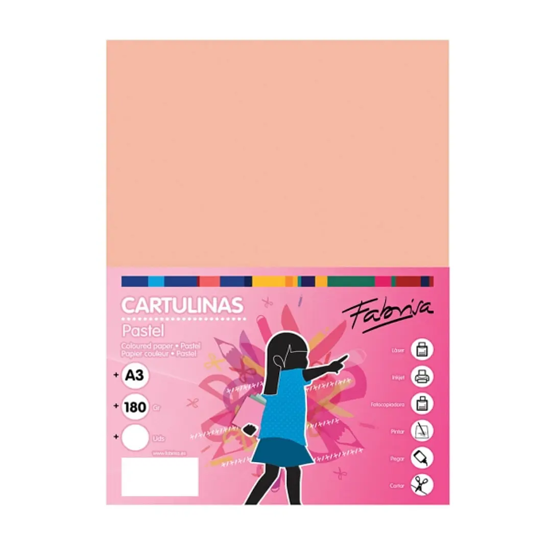 Fabrisa Pack de 25 Cartulinas 180 g/m² - Tamaño A3 - Color Salmon 1