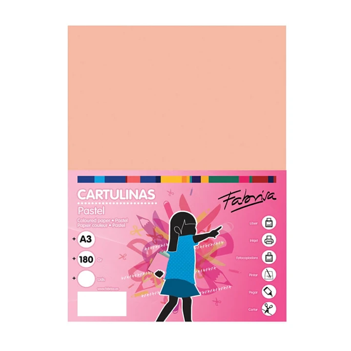 Fabrisa Pack de 25 Cartulinas 180 g/m² - Tamaño A3 - Color Salmon 1