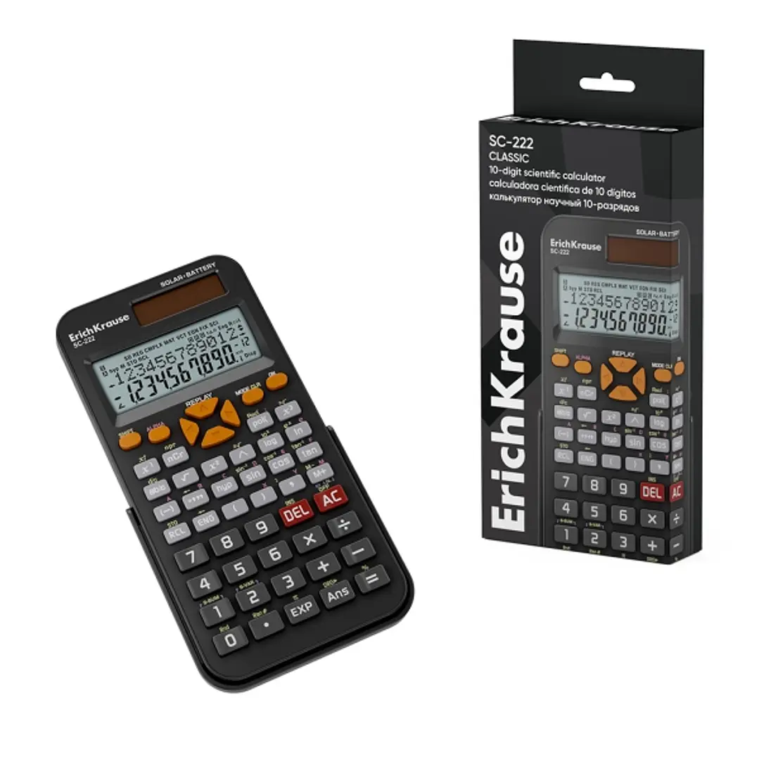 ErichKrause SC-222 Classic Calculadora Cientifica con Pantalla LCD de 10 Digitos - 240 Funciones Integradas - Alimentacion Solar y Bateria - Color Neg 1