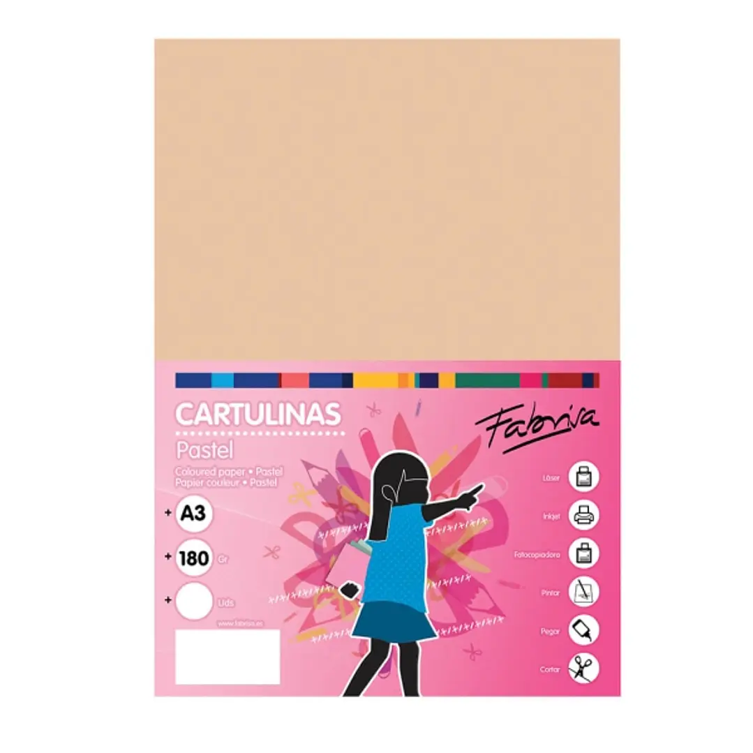 Fabrisa Pack de 25 Cartulinas 180 g/m² - Tamaño A3 - Color Vainilla 1