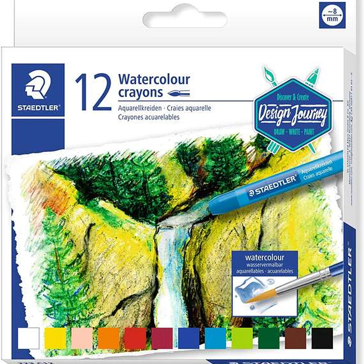 Staedtler Crayones Acuarelables 223 Pack de 12 Lapices de Cera - Facil de Mezclar - Extremadamente Opacos - Colores Surtidos 1