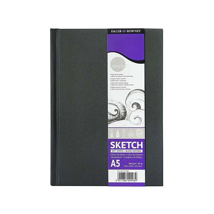 Daler Rowney Simply Cuaderno de Dibujo Cosido A5 54 Hojas 100g/m2 - Cubierta Rigida - Color Blanco 1
