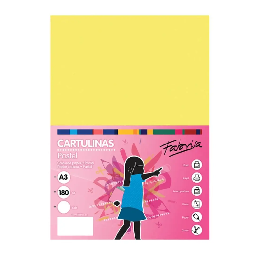 Fabrisa Pack de 25 Cartulinas 180 g/m² - Tamaño A3 - Color Amarillo 1