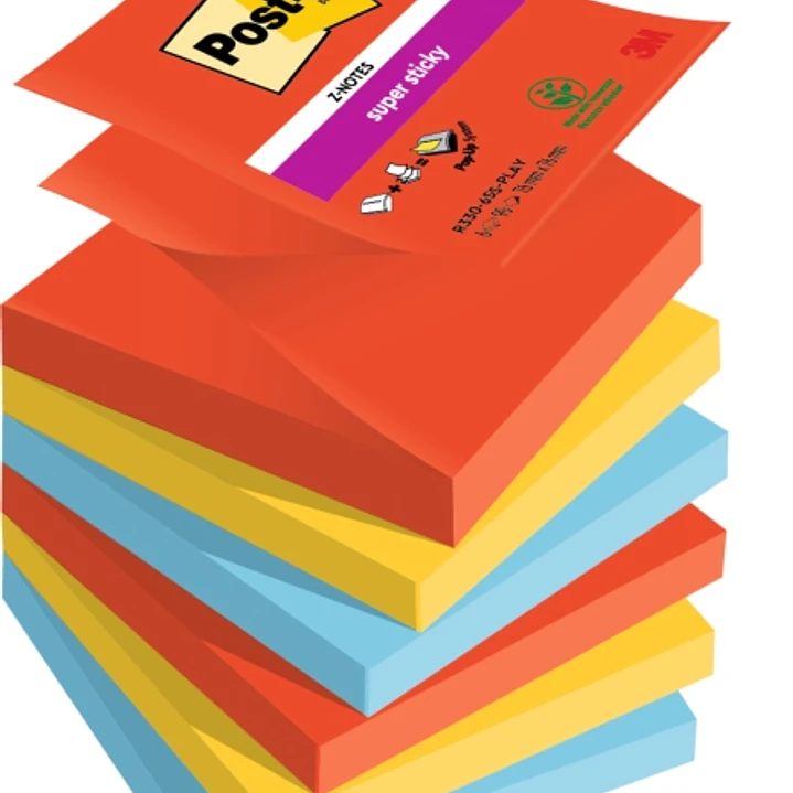 Post-It Super Sticky Pack de 6 Blocs de 90 Notas Adhesivas Reposicionables - Forma Cuadrada - 76x76mm - en Zig-Zag - Colores Surtidos 1