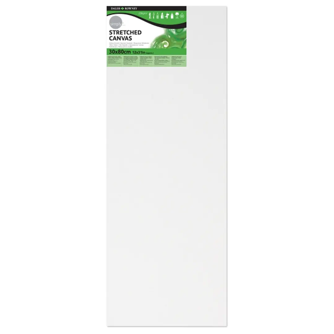 Daler Rowney Simply Bastidor Entelado - 30x80cm - Imprimacion Triple - Grano Medio - 100% Algodon sin Acido - 250g - Color Blanco 1