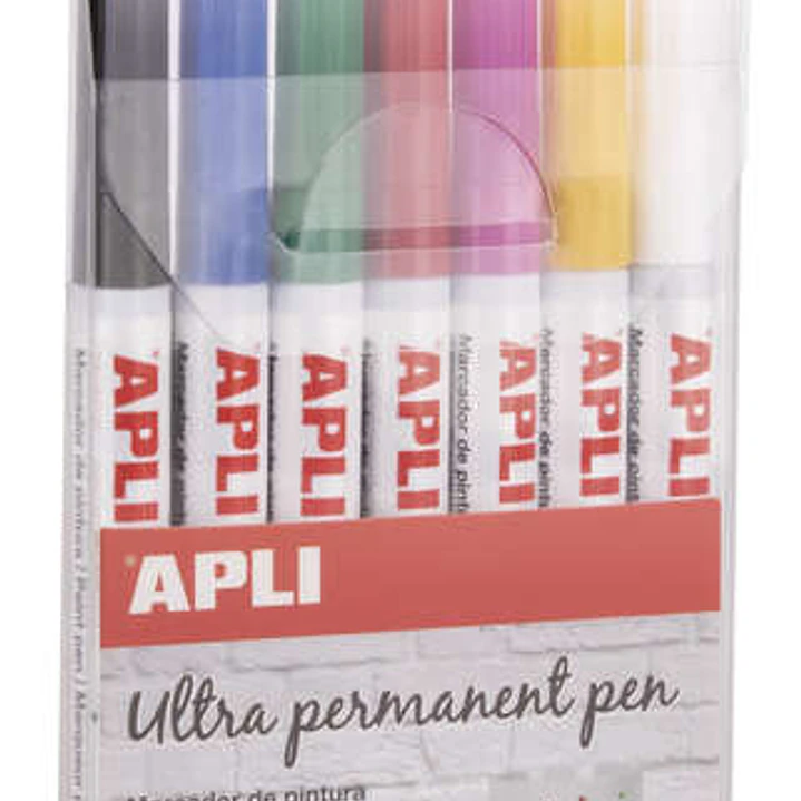 Apli Rotuladores Tinta Permanente Punta Fina - 1-2mm - Pack 7 Colores - Base Aceite - Larga Duracion - Resistente Al Agua - Soporta Hasta 60°C - Multi 1