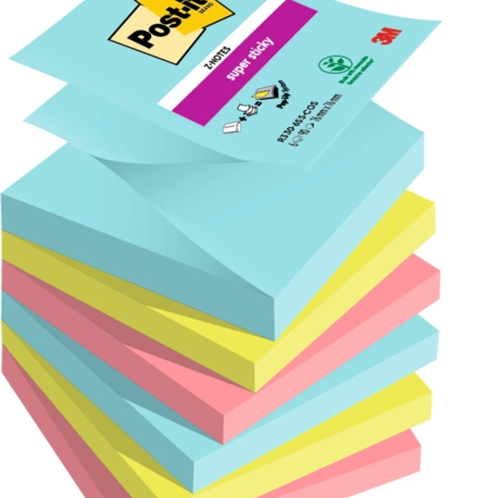 Post-It Super Sticky Pack de 6 Blocs de 90 Notas Adhesivas Reposicionables - Forma Cuadrada - 76x76mm - en Zig-Zag - Colores Surtidos 1
