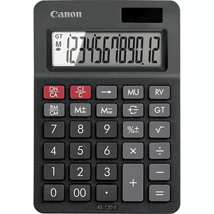 Canon AS-120 II Calculadora de Sobremesa con Pantalla LCD de 12 Digitos - Funciones de Marcacion, Inversion y Memoria de Gran Total - Alimentacion Sol
