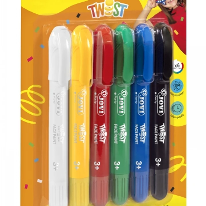 Jovi Twist Pack de 6 Stick Pintura de Cara - Base Agua - Gran Cobertura - Seca Rapido - Facil de Retirar - Hipoalergenico - Colores Surtidos 1