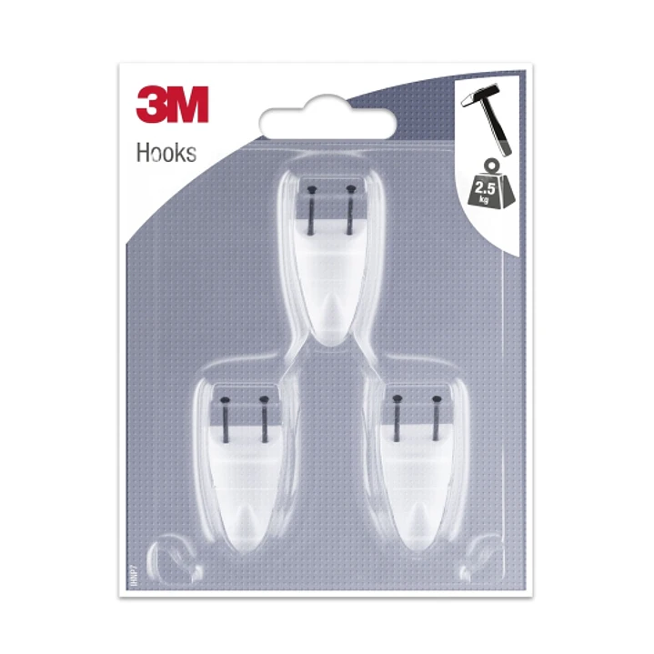 3M Pack de 3 Ganchos para Clavar - Formato S - Soporta hasta 2.5kg - Color Blanco 1