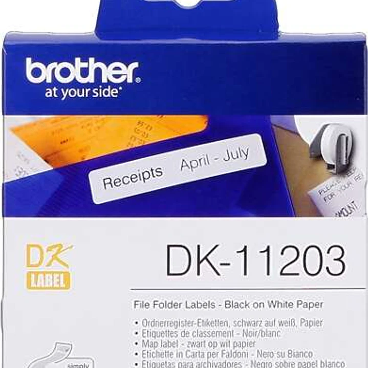 Brother DK11203 - Etiquetas Originales Precortadas para Carpetas - 17x87 mm - 300 Unidades - Texto negro sobre fondo blanco 1