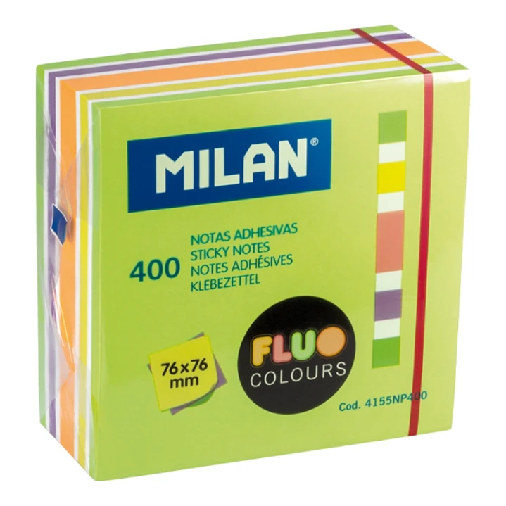 Milan Fluo Pack de 400 Notas Adhesivas - Colores Neon - 76x76mm - Color Verde 1