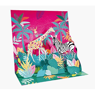 Pictura Tarjeta 3D Pop-Up - 16x16cm - Tematica Jungla - Embolsada Individualmente - Incluye Sobre Blanco - Papel con Certificacion FSC