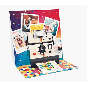 Pictura Tarjeta 3D Pop-Up Polaroid - 16x16cm - Tematica Polaroid - Embolsada Individualmente - Incluye Sobre Blanco - Papel con Certificacion FSC