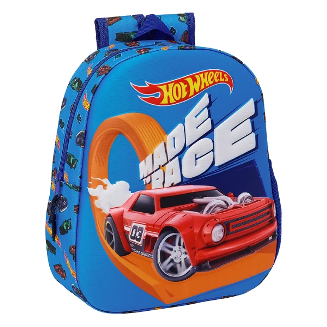 Safta Hot Wheels Mochila 3D - Asa de Mano - Portabotellas Lateral - 27x33x10cm - Color Azul 1