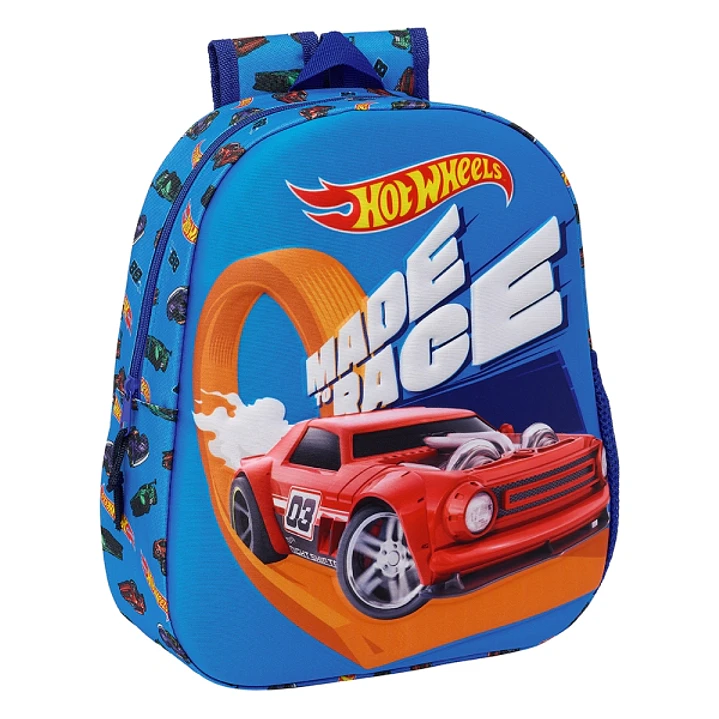 Safta Hot Wheels Mochila 3D - Asa de Mano - Portabotellas Lateral - 27x33x10cm - Color Azul 1