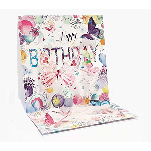 Pictura Tarjeta 3D Pop-Up Mariposas - 16x16cm - Tematica de Mariposas - Embolsada Individualmente - Incluido Sobre Blanco - Papel con Certificacion FS