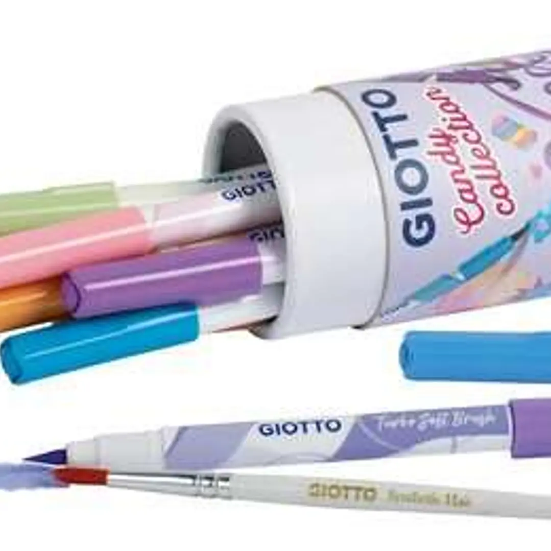 Giotto Candy Collection Turbo Soft Brush Bote de 12 Rotuladores Punta Pincel + Pincel - Colores Pastel Surtidos 1