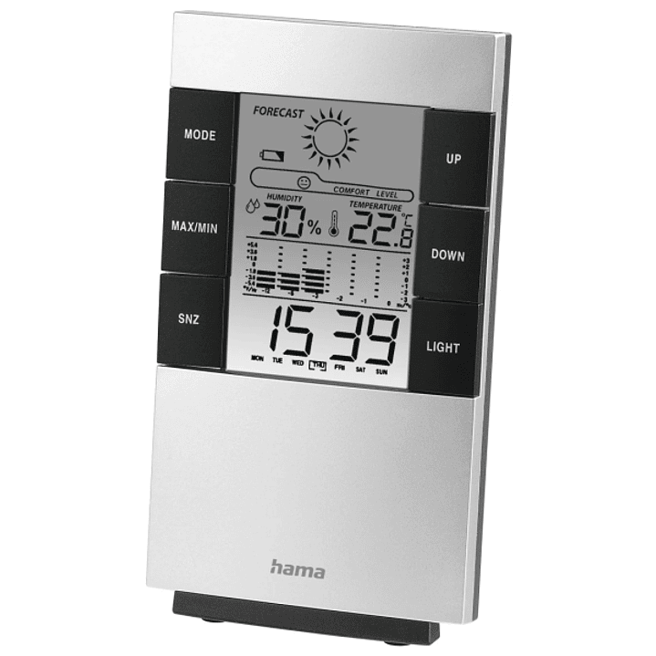 Hama Medidor de Temperatura y Humedad para Interior - Pantalla Digital - Reloj - Alarma - Prevision Meteorologica - Memoria de Datos - Permite Colgar  1