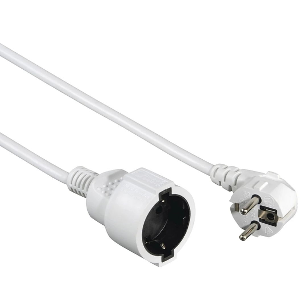 Hama  Cable de Alimentacion Alargador Acodado - Potencia Maxima 3680W - Longitud 5m - Seccion 1.5mm2 - Schuko CEE7 - Color Blanco 1