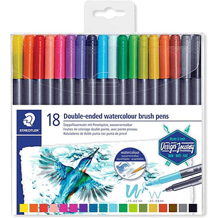 Staedtler 3001 Pack de 18 Rotuladores Acuarelables de Doble Punta - Colores Surtidos