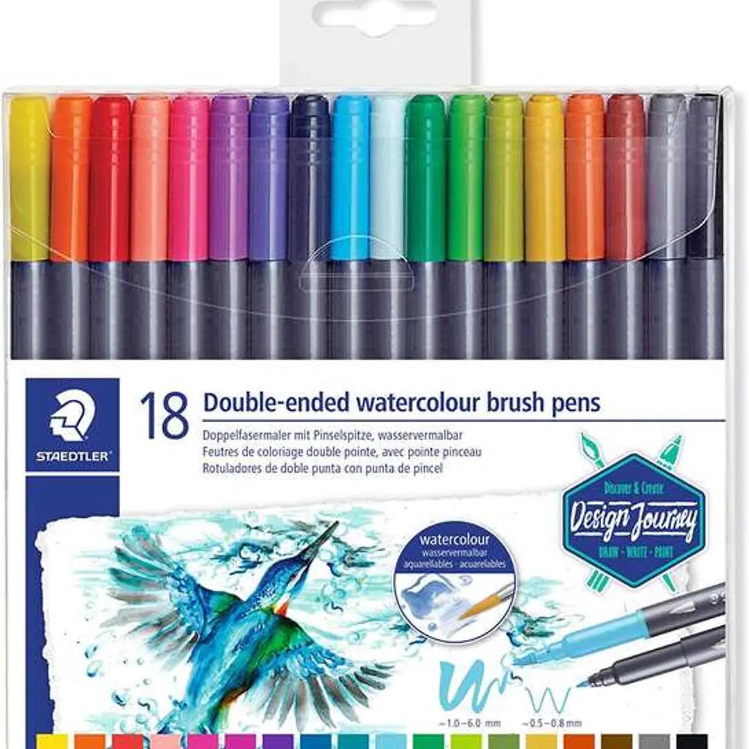 Staedtler 3001 Pack de 18 Rotuladores Acuarelables de Doble Punta - Colores Surtidos 1