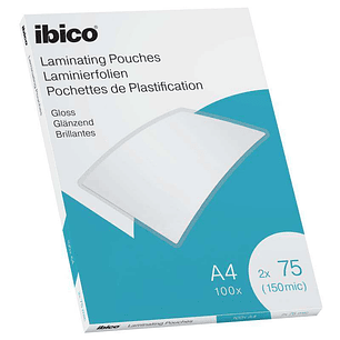 Ibico Caja de 100 Laminas de Plastificar Gloss A4 75 Micras - Acabado Cristalino de Alto Brillo - Plastifica Papel, Fotos, Tarjetas de Visita, Recurso