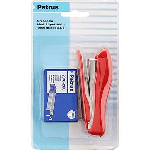 Petrus 200 Liliput Grapadora + 1 Caja grapas 23/6-200 - Hasta 12 Hojas - Grapas 23/6 - Grapado Cerrado y Clavado - Colores Surtidos
