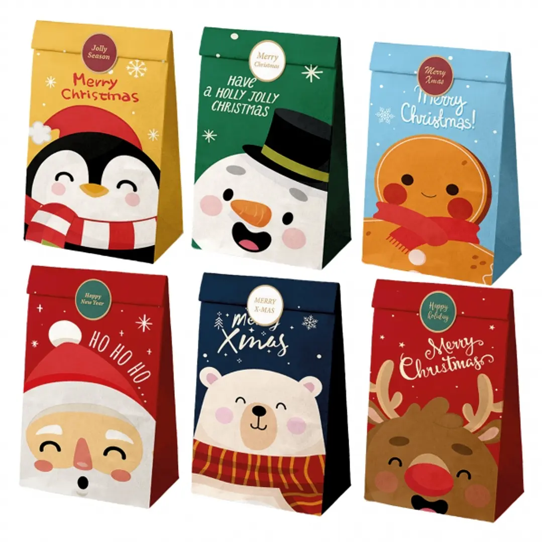 Dohe Navidad Pack de 12 Bolsas de Papel 22x12x8cm - 2 Bolsas por Modelo - Alta Resistencia 1